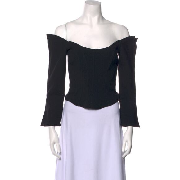 Paris Georgia Off-The-Shoulder Three-Quarter Sleeve Crop Top Black  - S - Picture 1 of 3